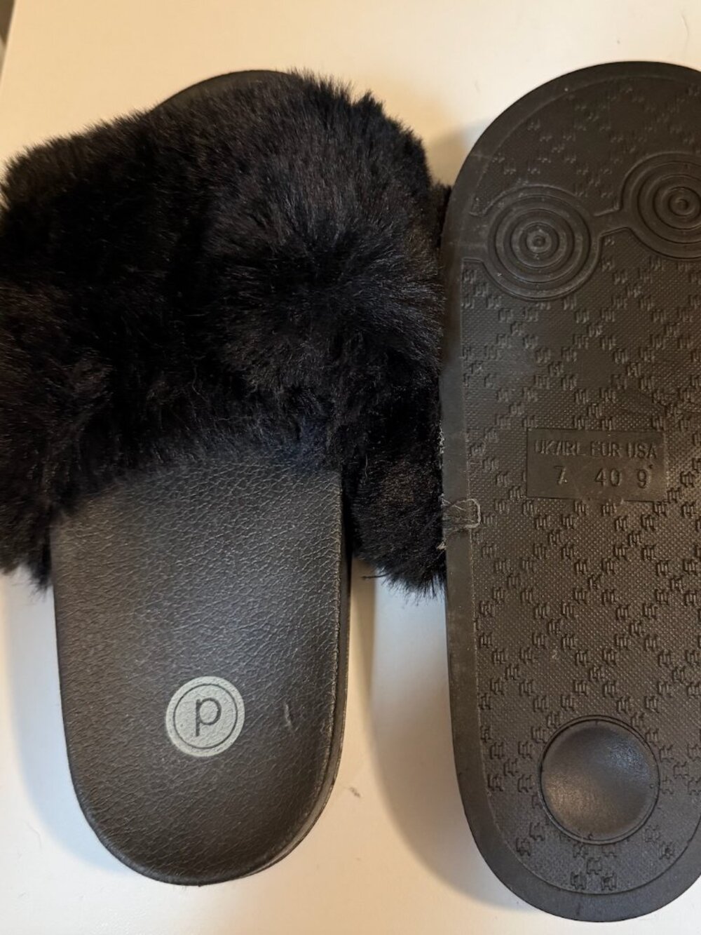 Pure Barre Black Faux Fur Slide Sandals Size 9